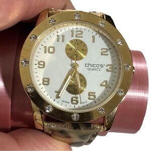 Chicos Womens Gold Tone White Dial Japan Quartz Movement Watch New Battery Flaw*